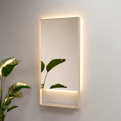 Lustro prostokątne z półką MILENA PLUS w ramie TAUPE z oświetleniem LED 50x90 cm OUTLET