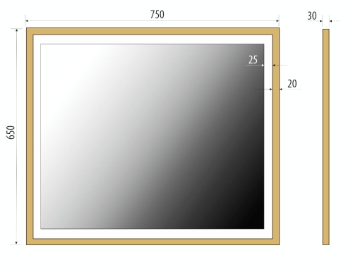 Lustro prostokątne ASTON w ZŁOTEJ ramie z oświetleniem LED 75x65 cm - rysunek