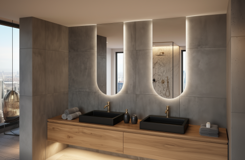 Lustra półowalne VENA z oświetleniem LED w nowoczesnej łazience