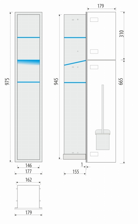 Rysunek i wymiary schowka  WC