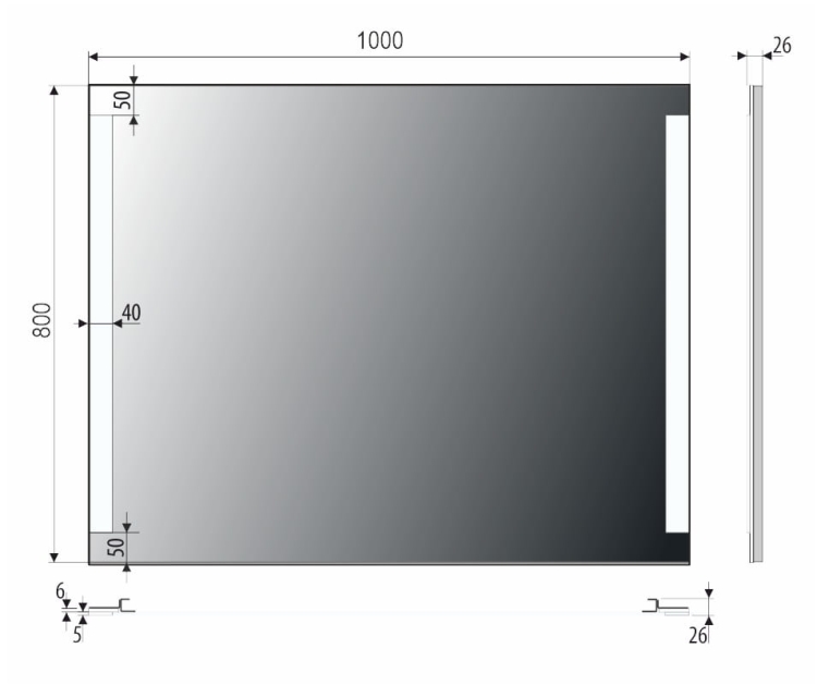Lustro prostokątne z oświetleniem LED 100x80 OUTLET  - rysunek