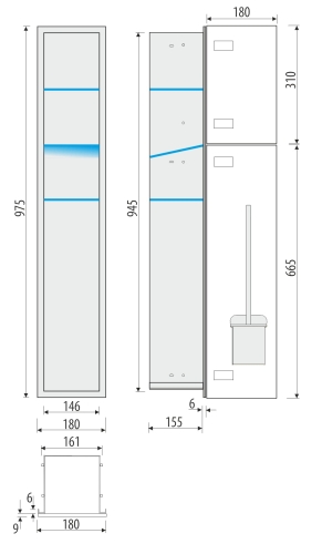 Schowek WC na szczotkę i papier toaletowy STALOWY BIAŁE DRZWI WNĘKOWY BEND 950 PRAWY OUTLET - rysunek