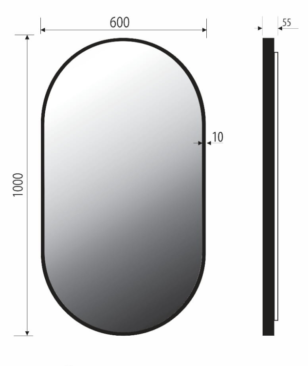 Lustro owalne LISA PLUS 60x100 cm w CZARNEJ ramie z oświetleniem LED OUTLET rysunek