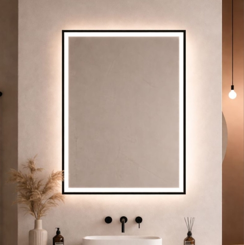 Lustro prostokątne ASTON PLUS w CZARNEJ ramie z oświetleniem LED 90x127,5 cm