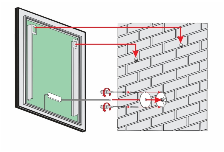 Lustro prostokątne ASTON PLUS w CZARNEJ ramie z oświetleniem LED 90x127,5 cm - MONTAŻ