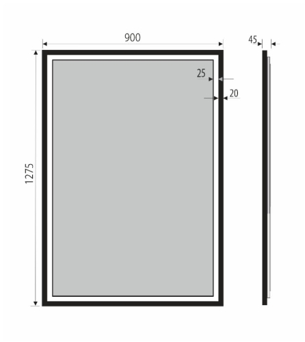 Lustro prostokątne ASTON PLUS w CZARNEJ ramie z oświetleniem LED 90x127,5 cm - RYSUNEK