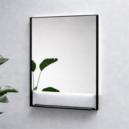 Lustro prostokątne z półką MILENA PLUS w CZARNEJ ramie z oświetleniem LED 60x80 cm