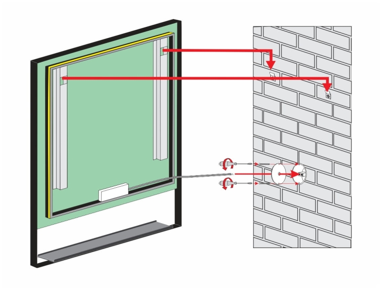Lustro prostokątne z półką MILENA PLUS w CZARNEJ ramie z oświetleniem LED 60x80 cm montaż