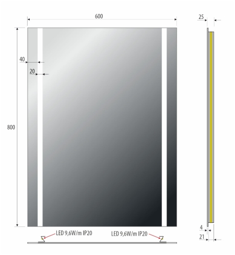 Lustro prostokątne z oświetleniem LED 60x80 OUTLET