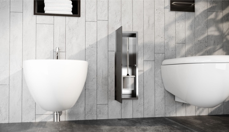 Schowek WC na szczotkę STAL SZARE DRZWI WNĘKOWY FLAT 450 LEWY OUTLET