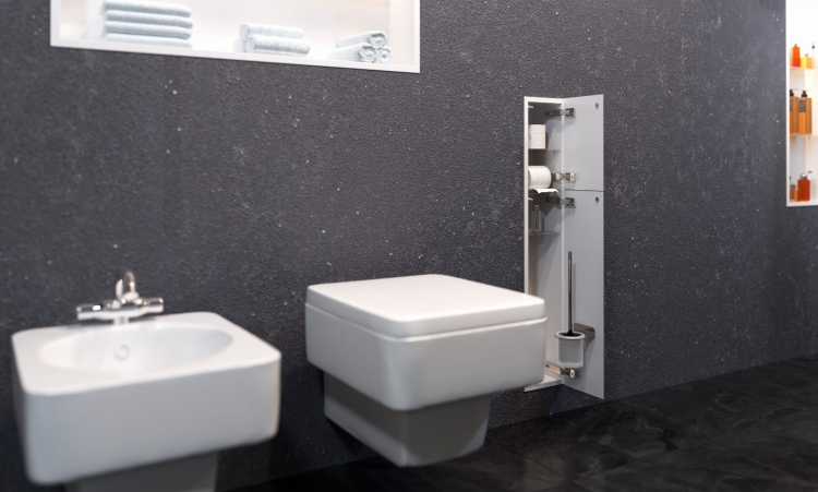 Schowek WC na szczotkę i papier toaletowy BIAŁY SZKLANE DRZWI WNĘKOWY FLAT 950 PRAWY OUTLET