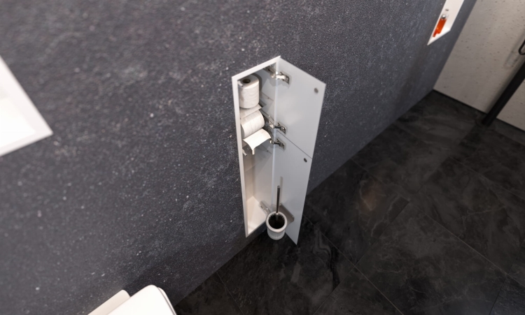 Schowek WC na szczotkę i papier toaletowy BIAŁY SZKLANE DRZWI WNĘKOWY FLAT 950 PRAWY OUTLET