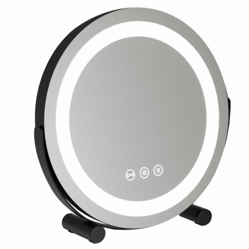 Okrągłe lusterko kosmetyczne w czarnej ramie z oświetleniem LED
