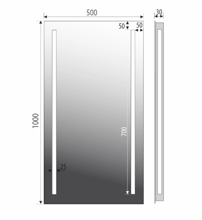 Lustro prostokątne DANA z oświetleniem LED 55x100 OUTLET RYSUNEK