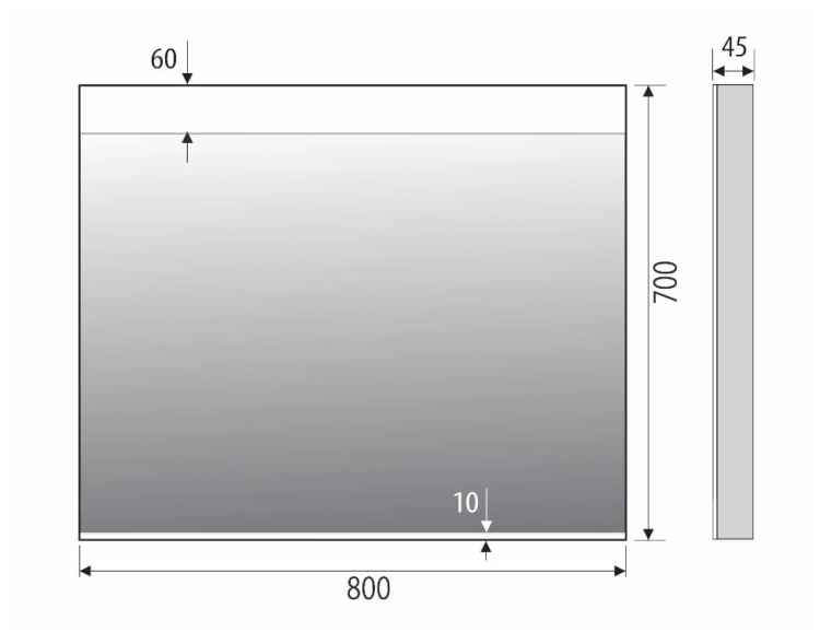 Lustro prostokątne Leonardo 80x70 cm – z matą grzewczą i zmianą barwy światła - rysunek