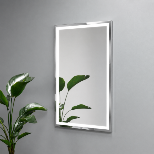 Lustro prostokątne w ramie CHROM z oświetleniem LED 60x80 cm OUTLET