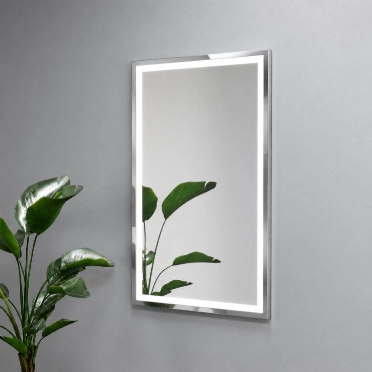 Lustro prostokątne w ramie CHROM z oświetleniem LED 60x80 cm OUTLET