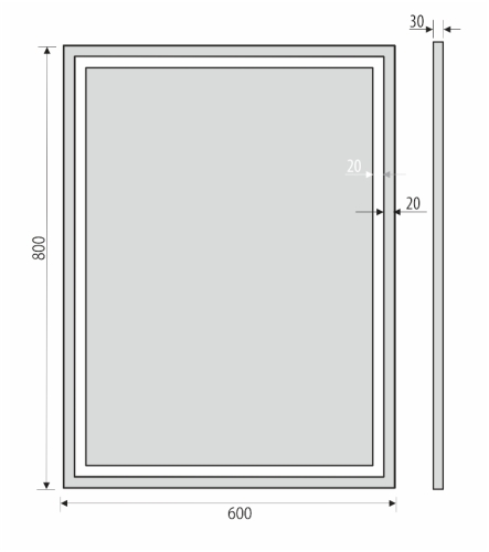 Lustro prostokątne w ramie CHROM z oświetleniem LED 60x80 cm rysunek OUTLET