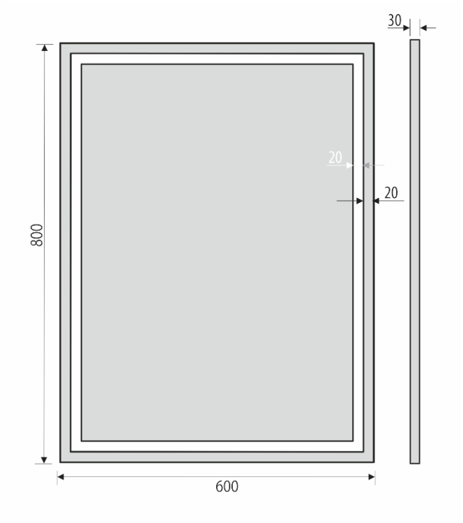 Lustro prostokątne w ramie CHROM z oświetleniem LED 60x80 cm rysunek OUTLET
