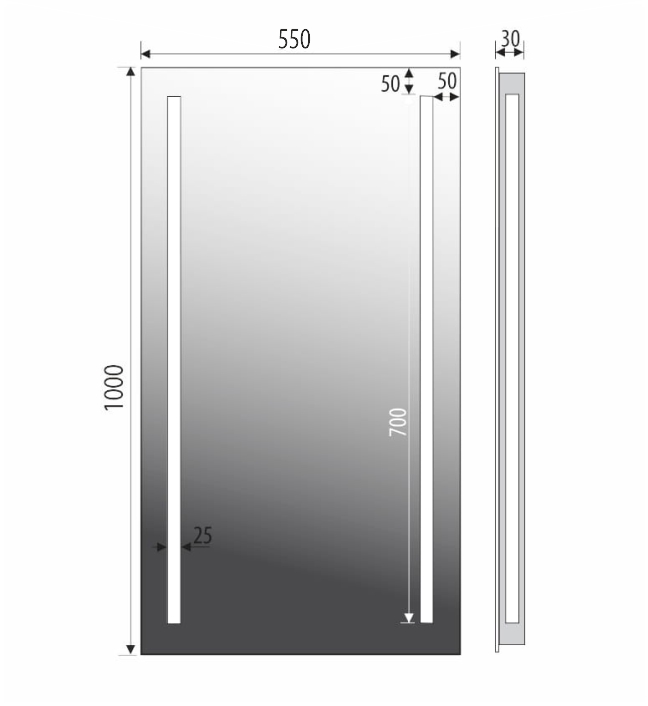 Lustro prostokątne DANA z oświetleniem LED 55x100 OUTLET RYSUNEK