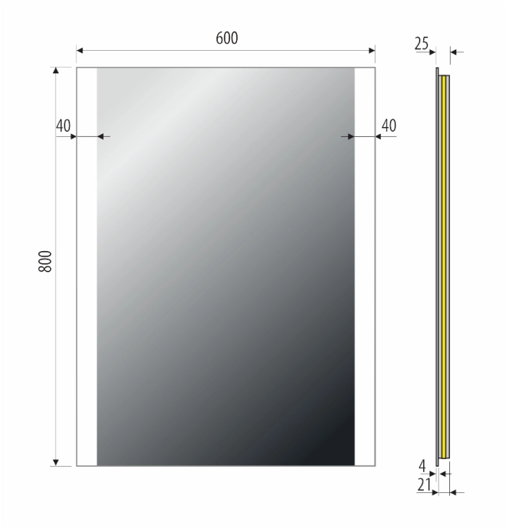 Lustro prostokątne z oświetleniem LED 60x80 OUTLET - rysunek