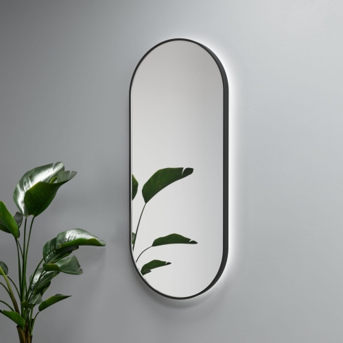 Lustro owalne LISA PLUS z oświetleniem LED w CZARNEJ ramie 50x90 cm OUTLET