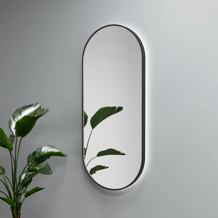 Lustro owalne LISA PLUS z oświetleniem LED w CZARNEJ ramie 50x90 cm OUTLET