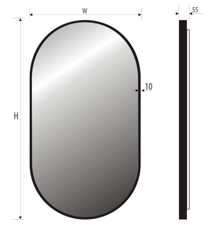 Lustro owalne LISA PLUS z oświetleniem LED w CZARNEJ ramie 50x90 cm OUTLET RYSUNEK