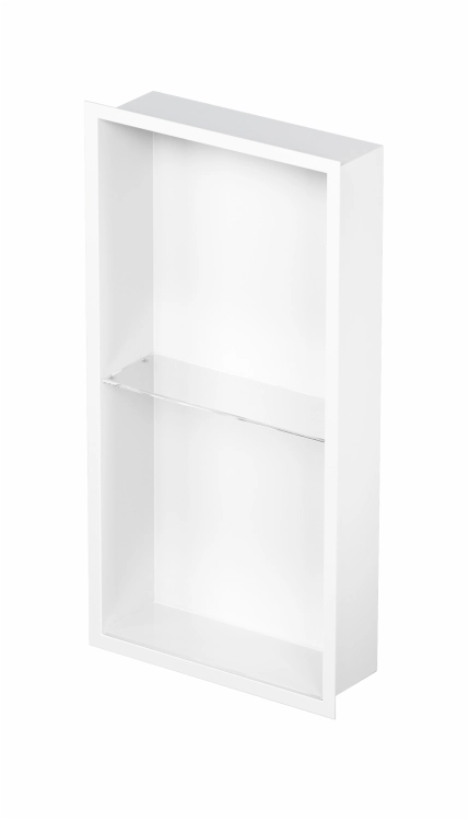 Biała półka wnękowa FLAT PWNP 600 ze szklaną półką