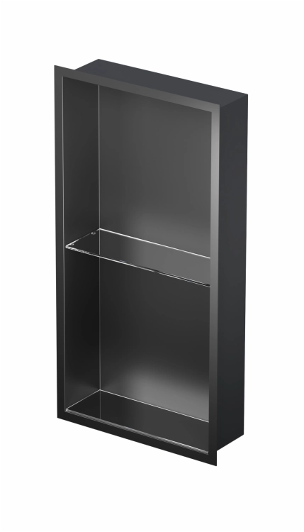 Czarna półka wnękowa FLAT PWNP 600 ze szklaną półką