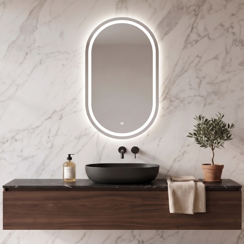 Lustro owalne LED ORIENT 50 × 90 cm bez ramy z piaskowaniem