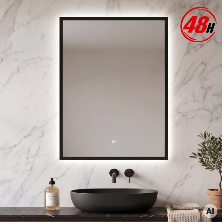 Lustro prostokątne LED ORIENT w czarnej ramie aluminiowej