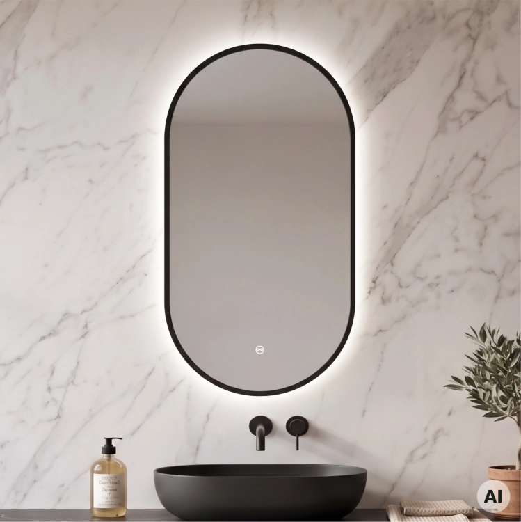 Lustro owalne LED ORIENT w czarnej ramie aluminiowej