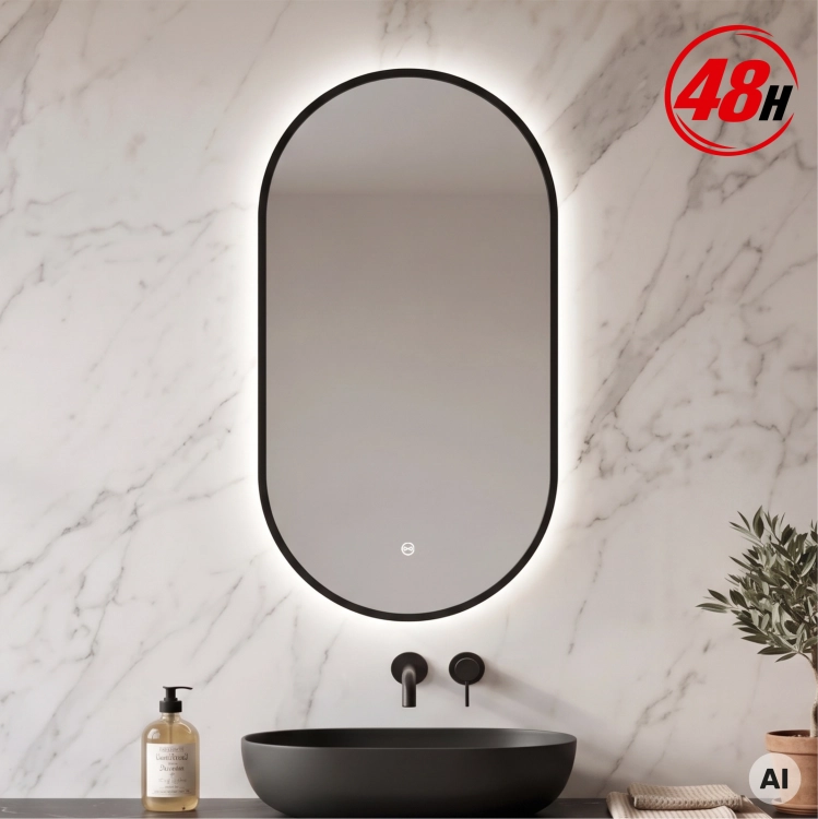 Lustro owalne LED ORIENT w czarnej ramie aluminiowej 48h