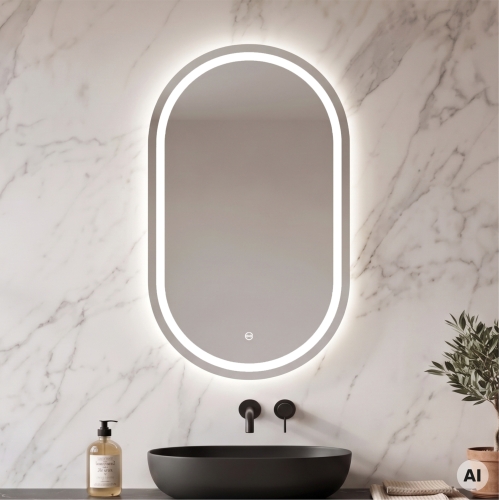 Lustro owalne LED ORIENT 50 × 90 cm bez ramy z piaskowaniem