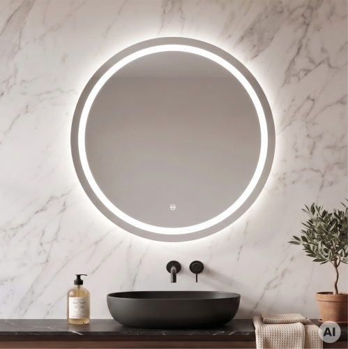 Lustro okrągłe LED 80 cm ORIENT bez ramy z piaskowaniem