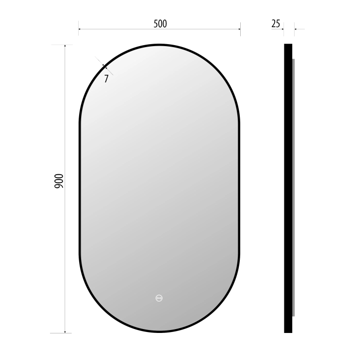 Rysunek lustro owalne LED ORIENT w czarnej ramie aluminiowe 50x90 cm