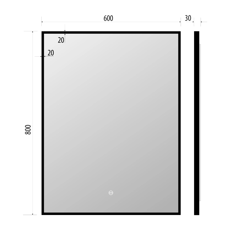 Lustro prostokątne LED ORIENT w czarnej ramie aluminiowej 60x80 cm