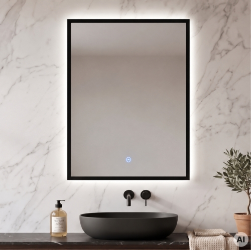 Lustro prostokątne LED ORIENT w czarnej ramie aluminiowej