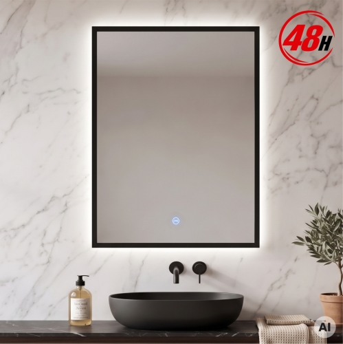 Lustro prostokątne LED ORIENT w czarnej ramie aluminiowej
