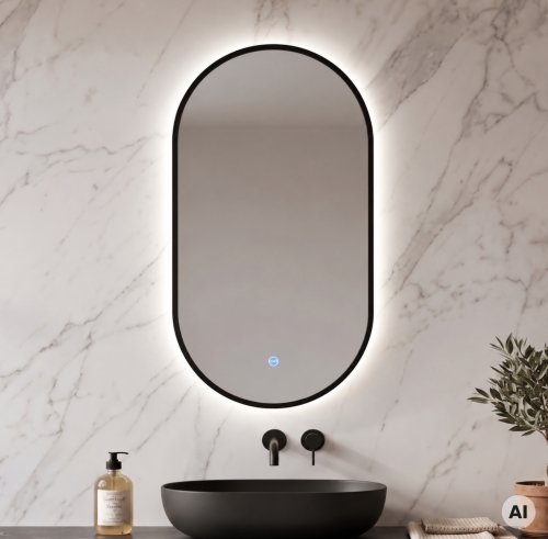 Lustro LED owalne ORIENT w RAMIE - MATA GRZEWCZA, ZMIANA BARWY ŚWIATŁA