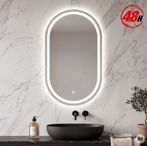 Lustro owalne LED ORIENT 50 × 90 cm bez ramy z piaskowaniem