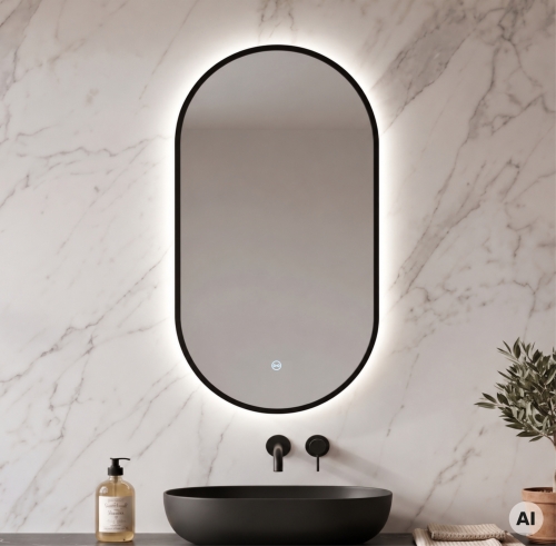 Lustro LED owalne ORIENT w RAMIE - MATA GRZEWCZA, ZMIANA BARWY ŚWIATŁA