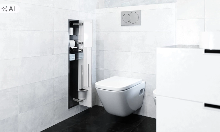 Schowek WC na szczotkę i papier toaletowy STALOWY BIAŁE DRZWI WNĘKOWY BEND 950 PRAWY OUTLET