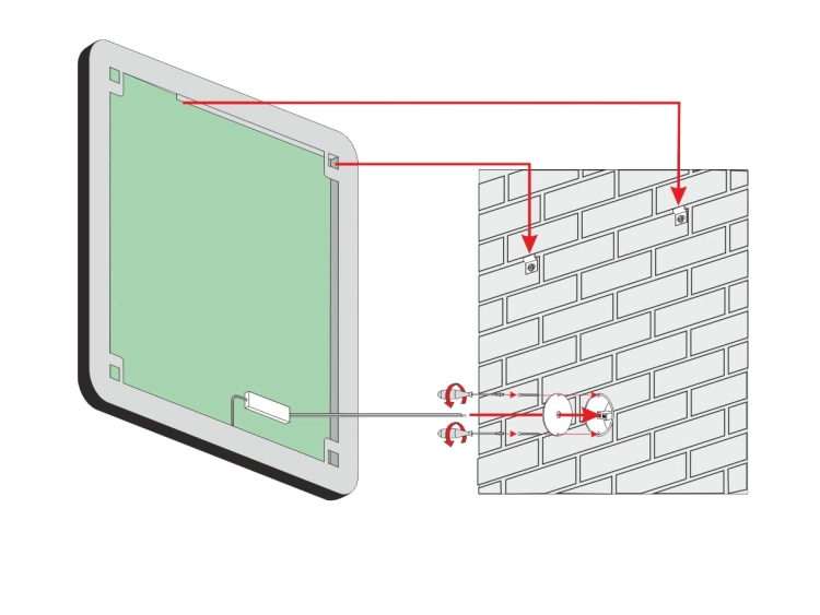 Lustro prostokątne z zaokrąglonymi rogami NINA w CZARNEJ ramie z oświetleniem LED 80x80 cm montaż