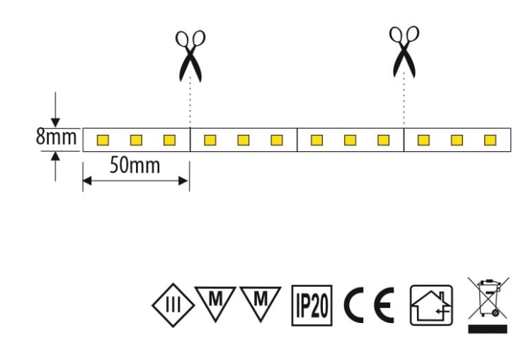 Taśma LED LN48P (4,8W/m) - wymiary