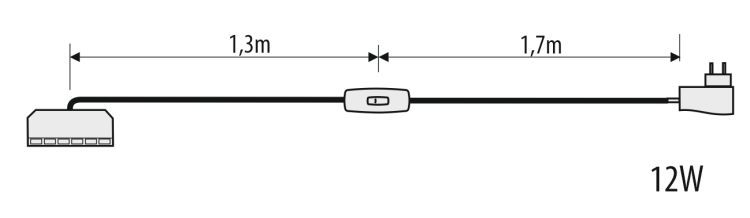 Zasilacz wtyczkowy z rozdzielaczem ZW-12W  - wymiary